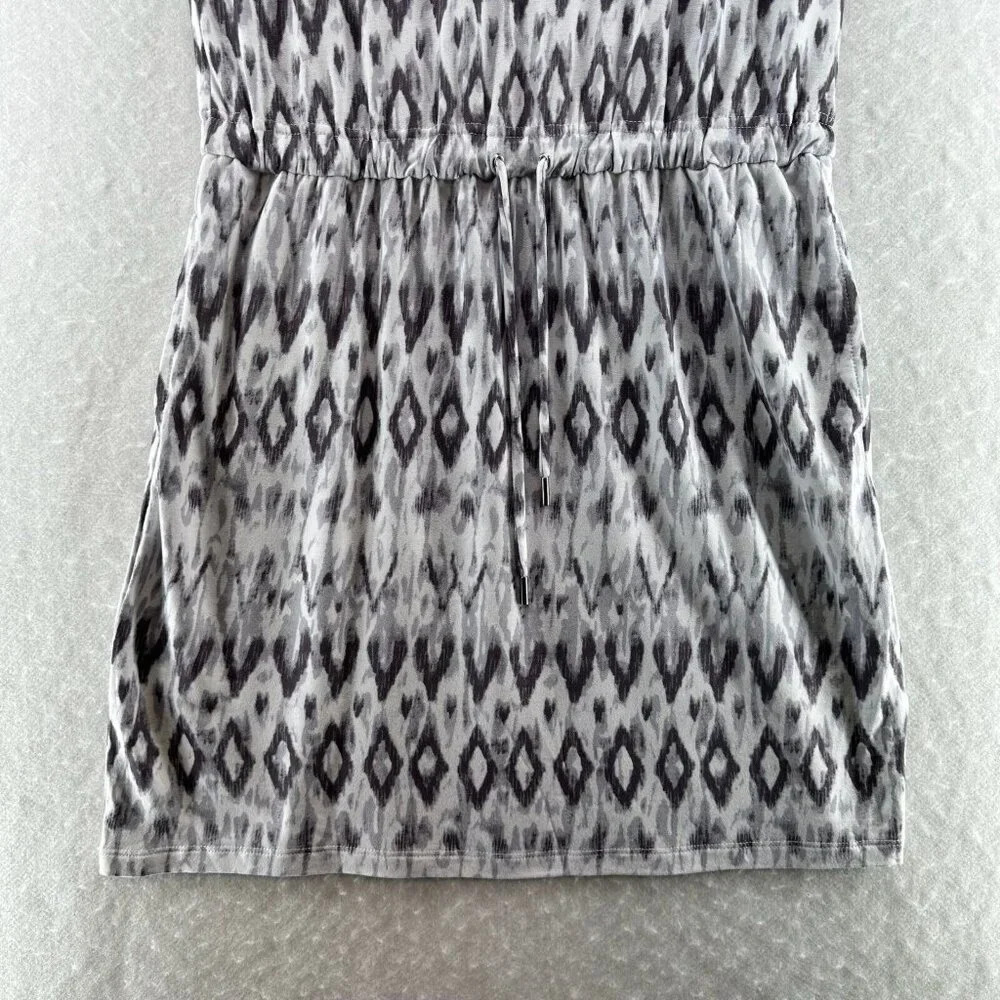 Hilary Radley Dress Size M Diamond Print Blouson Short Sleeve Mini Terry Gray - Picture 4 of 12